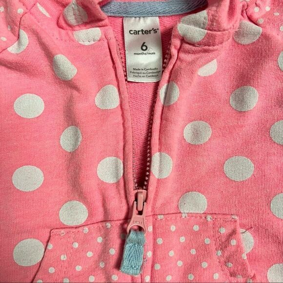 š4/$20 CarterāsĀ Polka Dot Zip UpāHoodie Sweatshirt for Baby Girl - 6 months - Picture 2 of 5